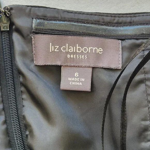 Liz Claiborne black Strapless Chiffon Dress Lace Rose Fairy Whimsigoth Dark Boho - Picture 6 of 15